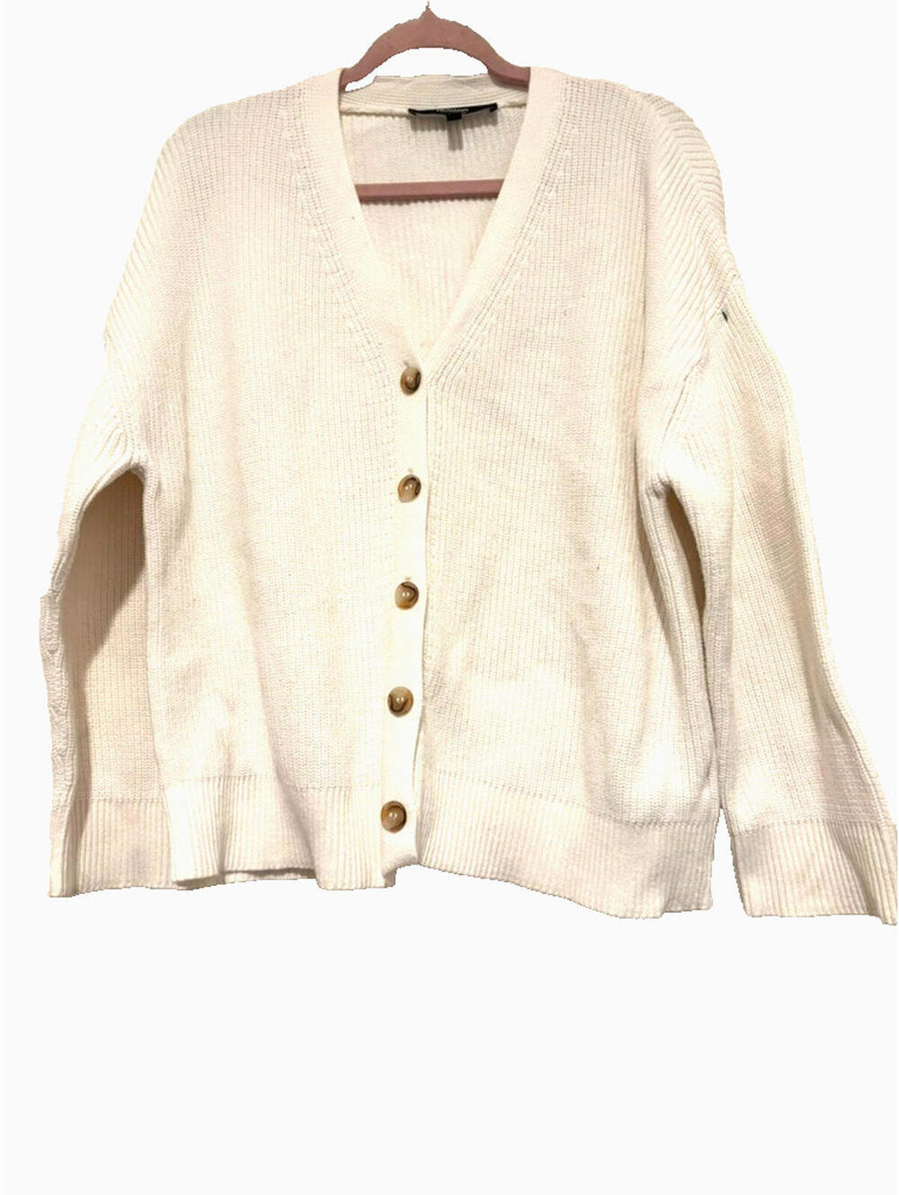 Hudson‎ white ribbed button down cardigan sweater sz XL V neck #3376